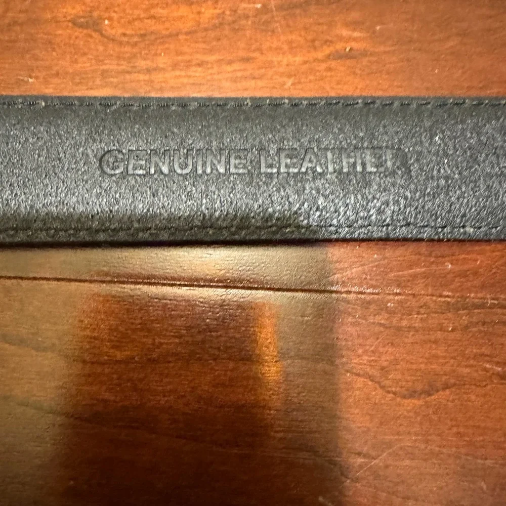 Mens Black Genuine Leather Belt Silver Buckle Classic Size 38-40